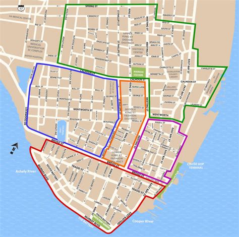 map of downtown historic charleston.